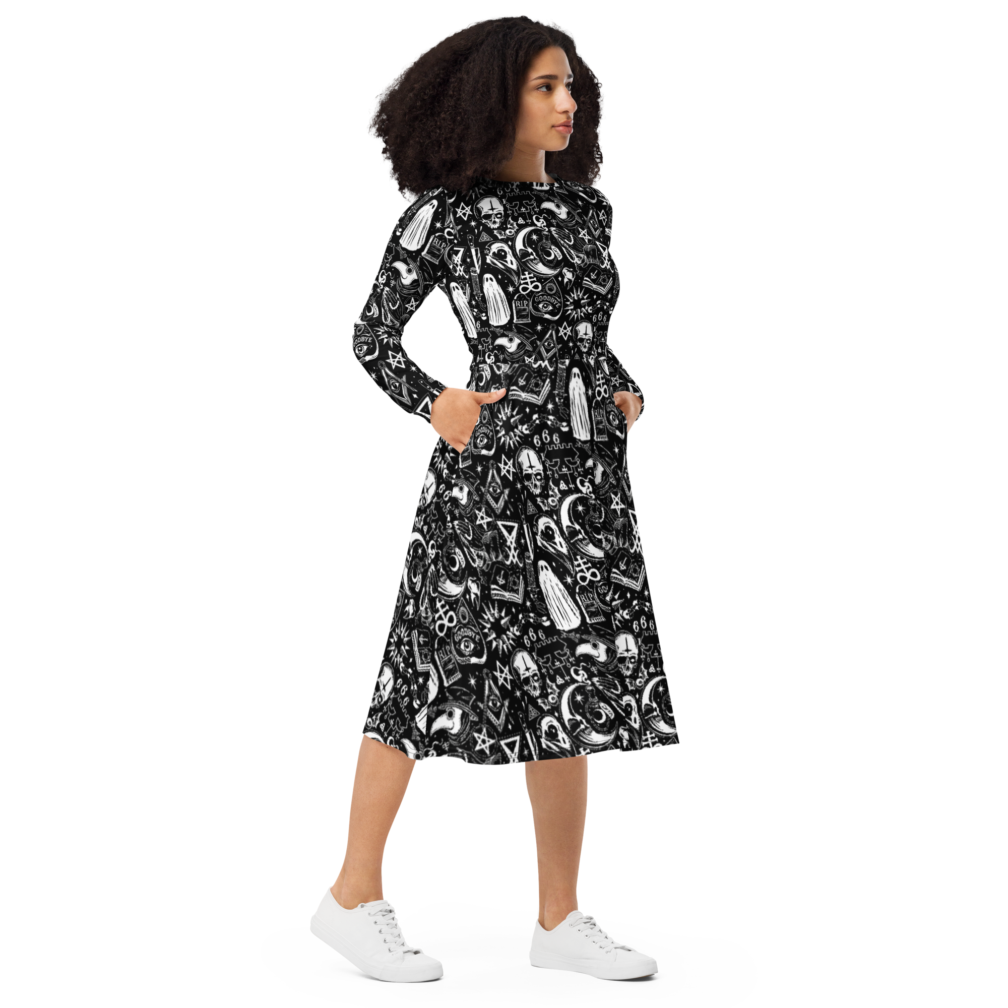 The Satanist All-over print long sleeve midi dress