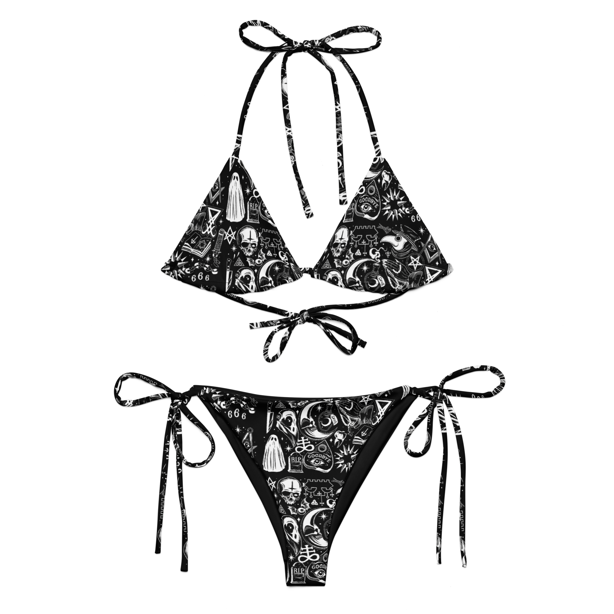 Bikini de tanga reciclado con estampado integral Satanist
