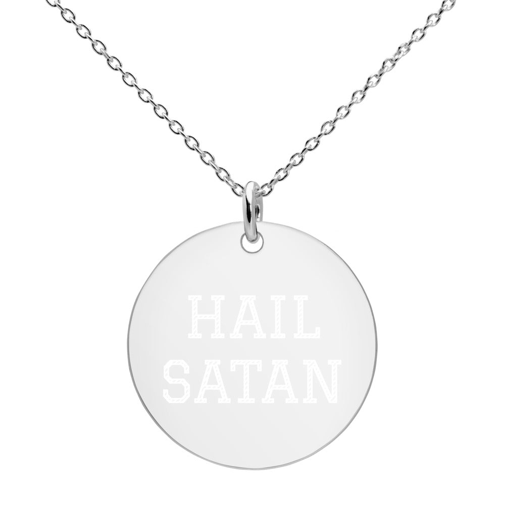 HAIL SATAN Engraved Silver Disc Necklace