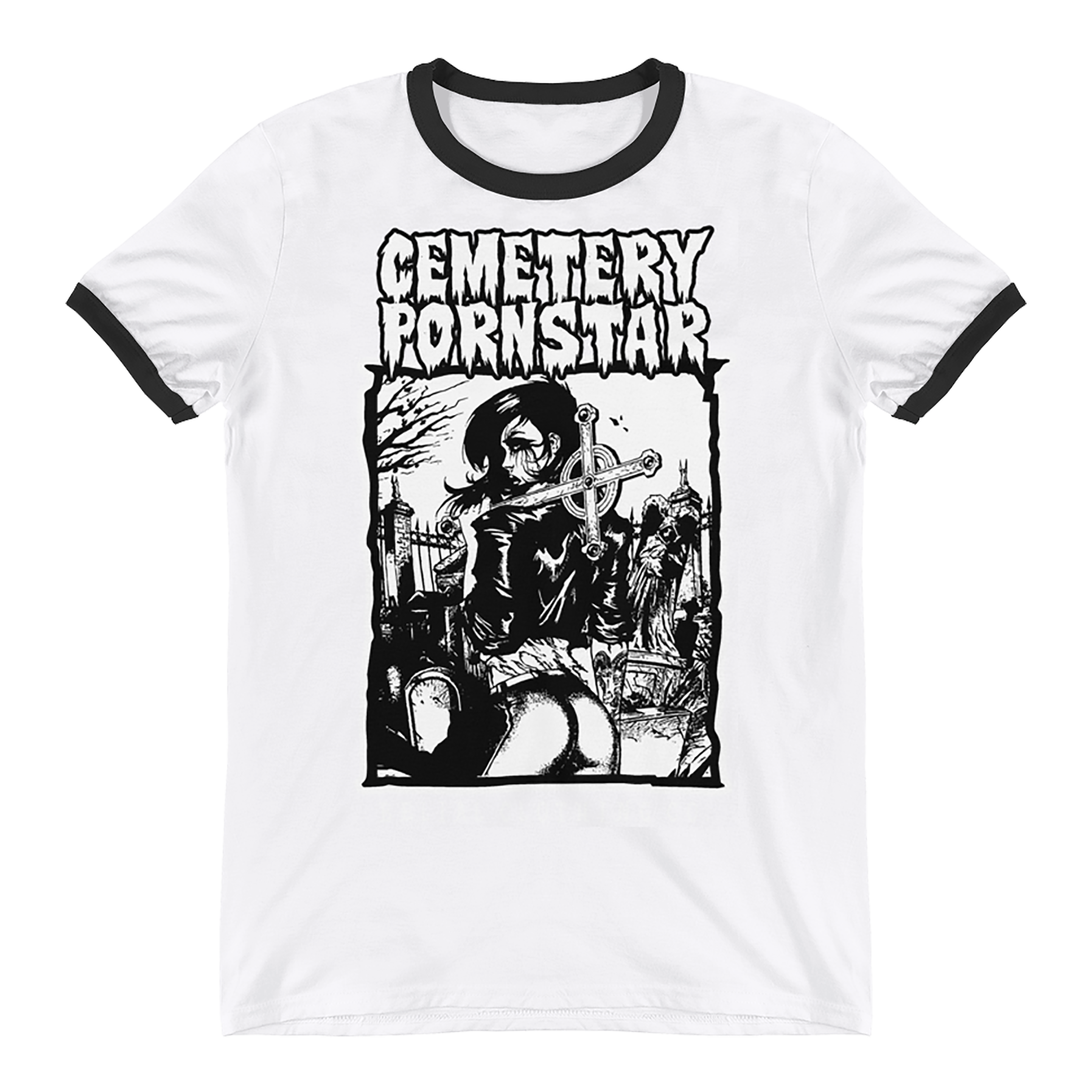 Cemetery Pornstar Ringer T-Shirt